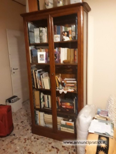 Mobile libreria con pareti e ante vetrate.