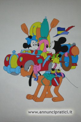 Disegno Topolino, Minnie, Pluto a tempera
